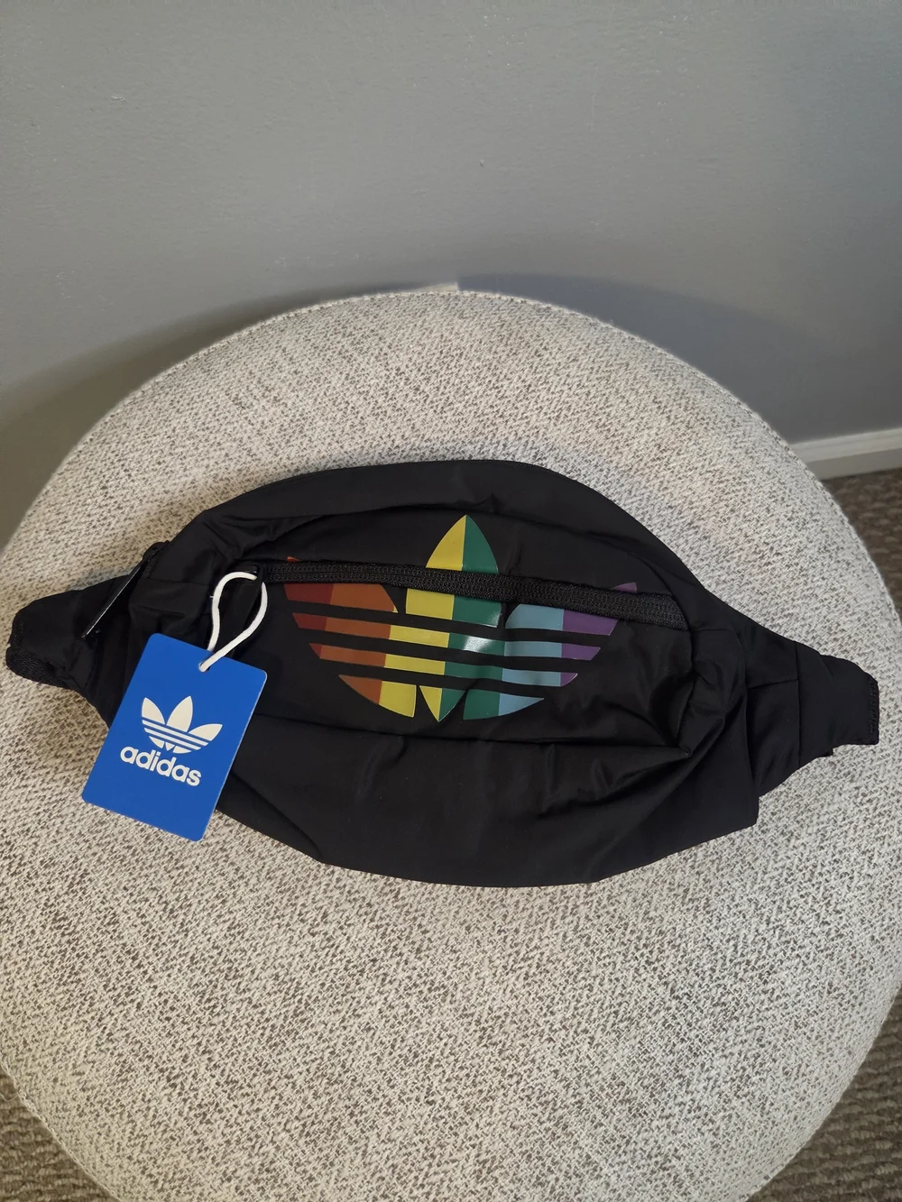 adidas Black Waist Pack with Rainbow Trefoil